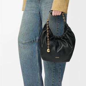 Loewe Black Leather Shoulder Bag with Gold Accents